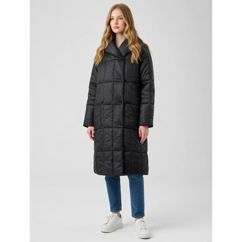 NWT Eileen Fisher Eggshell Recycled Nylon Reversible Coat in Black Padded M